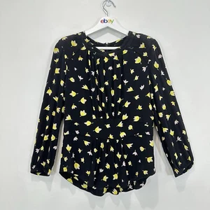 Country Road Top Women M (AU 12) Black Floral Shoulder Pad Viscose Casual Work - Picture 1 of 10