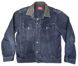 RM Williams Jacket Coat Button Up Leather Trim Collar Navy Size Medium M Vintage - Picture 1 of 10