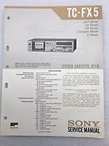 Original OEM Sony TC-FX5 Service Manual Repair Stereo Cassette Deck 1980 - Picture 1 of 3