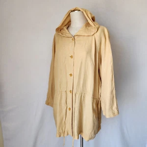 Vintage AKA Eddie Bauer Linen Hooded Jacket Button Pocket Tie-Waist Yellow Sz.XL - Picture 1 of 8