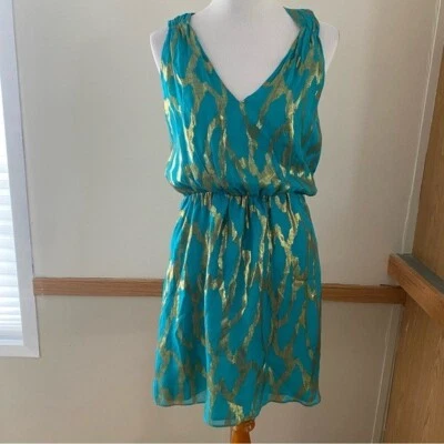Corey Lynn Calter Silk Dress Gold Teal Turquoise Anthro Y2k 90s vintage USA 6 - Image 1 of 4