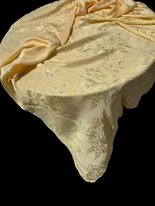 Gorgeous Vintage Burlington Mill Brocade Tablecloth Yellow Floral Embroidered - Picture 1 of 9