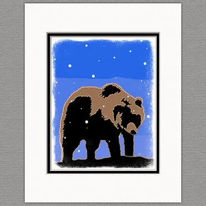 Grizzlybär Winter Grafik Schnee Original 8x10 Kunstdruck mattiert 11x14 - Bild 1 von 1