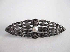 SILBER BROSCHE ° 935 ° PERLE ° Art Deco ° Markasiten ° Silberschmuck ° - Bild 1 von 1