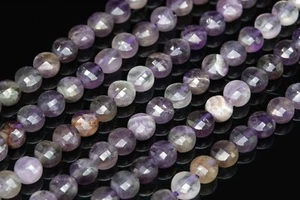 5-6 mm echte natürliche Amethystperlen facettierte flache runde Knopf lose Perlen - Bild 1 von 6