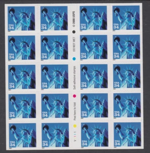 US #3485b Statue of Liberty Booklet of 20 S/A 34c Stamps MNH - Picture 1 of 2
