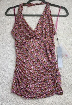 Classiques Entier Tank Top Med Petite 100% Silk Rouched Halter Floral NEW - Image 1 of 4