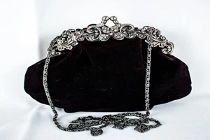 VINTAGE gebraucht von Rue McClanahan schwarzer Samt Kettenriemen Handtasche - Bild 1 von 11