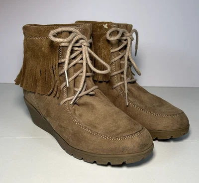 Botín Kenneth Cole Joven Niña Simona Encaje Tacón Cuña Con Cordones Flecos Talla 13 Foto 1 de 4