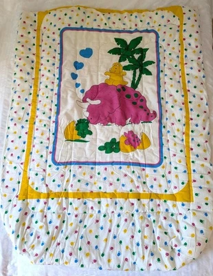 Manta de bebé vintage de los 90 con temática de dinosaurios Barney cuna para niños pequeños Foto 1 de 4