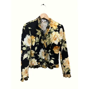 Chaqueta Blazer St. John Sport by Marie Gris Caléndula Floral Almohadilla para el Hombro Volantes  - Imagen 1 de 4