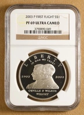 2003 P First Flight Commemorative Silver Dollar NGC PF 69 Ultra Cameo - Image 1 of 2
