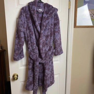 Vera Bradley Cozy Plush Hooded Robe Heathered Plum Purple Floral SparkleSize S/M - Image 1 of 4