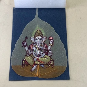 Small Indian Leaf Paintings Hand Painted / Genesha Figure 5 Inch Tall - Picture 1 of 3