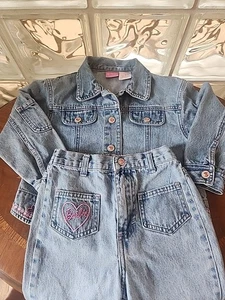 Barbie VTG 1997 Denim Jean Jacket/Pants Pink Bling Size 4 Beautiful Condition - Picture 1 of 13