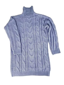 Midi-Pulloverkleid Damen groß 100 % Baumwolle Rollkragen Zopfmuster Immergrün - Bild 1 von 7