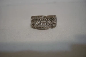 Elizabeth Adams Sterling Silver 925 Filigree Clear Stone Band Ring Size 8 Signed - Picture 1 of 13