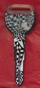 HD-103 CAR KEY BLANK CHECHERED FLAG PRINT PLASTIC TOP - Picture 1 of 1