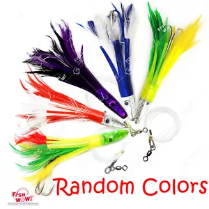 Pescado ¡WOW! Lote de señuelos de 6" plataforma de pluma de atún cabeza de jet de arrastre colores aleatorios - Imagen 1 de 11