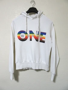 Rebecca Minkoff Women's White One World Rainbow Pullover Hoodie Medium - Picture 1 of 8