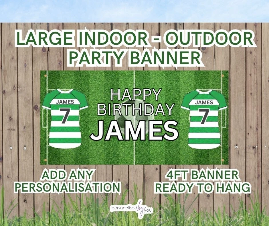 Personalised Football THEME Green & White Large INDOOR OUTDOOR BIRTHDAY Banner — 第 1/1 张图片