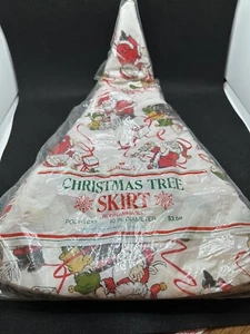 Vintage Hallmark Christmas Tree Skirt Santa & Elves 40” Poly-Tex Table Cover USA - Picture 1 of 8
