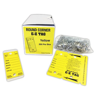 CarBowz Round Corner Dealer Key Tags Self Laminating Yellow  - Image 1 of 4