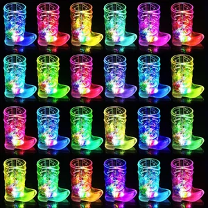 Cowboy Boot Shot Glass 24 Set Light up Plastic Shot Glasses 1.5 Oz Flashing Cups - Picture 1 of 1