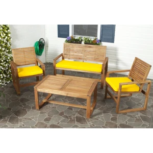 SAFAVIEH Outdoor Collection Ozark 4-Piece Patio Set | Brown/Yellow | - Picture 1 of 8