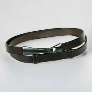 Cintura in pelle regolabile Coldwater Creek marrone scorrevole accento metallo L/X - Foto 1 di 12