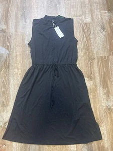 Eileen Fisher Kleid Damen M schwarz ärmellos Kordelzug Stehkragen Tencel neu mit Etikett - Bild 1 von 7