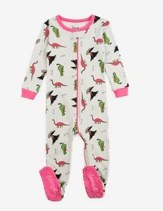 Leveret Girl's Light Gray Dinosaur Print Footed Cotton Pajama Sleeper - Picture 1 of 3