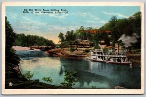 Vintage den Fluss hinauf von Sliding Rock Dells des Wisconsin River WI Postkarte - Bild 1 von 2
