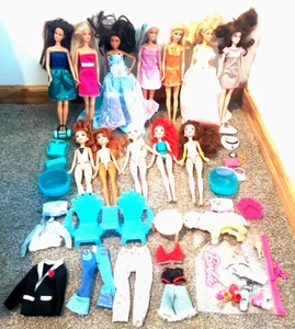 Barbie Doll Lot 12 Dolls Clothes Disney Princess Accessories - Picture 1 of 6