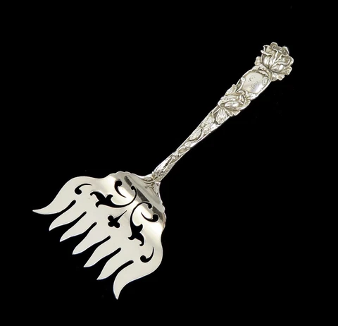 Antique Sterling Silver Alvin Bridal Rose 1903 Sardine Serving Fork E Mono 5 1/4 Cover