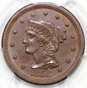 1856 1c N-3 Slanted 55 Braided Hair Large Cent PCGS MS 64 BN - Picture 1 of 5