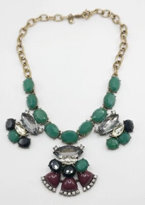 Collar llamativo de eslabones en tono dorado verde, negro y púrpura de diamantes de imitación J Crew Foto 1 de 4
