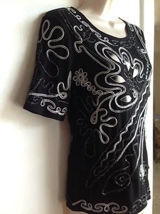 LAUREN MICHELL Geometric Design Black Blouse (S) NWT $60.00 - Picture 1 of 12