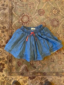 Mini Boden Skirt Girls 8-9Y Blue Denim Floral Lined w/pockets elastic waist - Picture 1 of 4