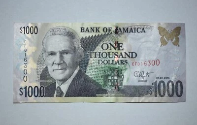 Jamaican 1000 Dollar Bill Series 2015 Obverse Manley Reverse Jamaica House - Image 1 of 4