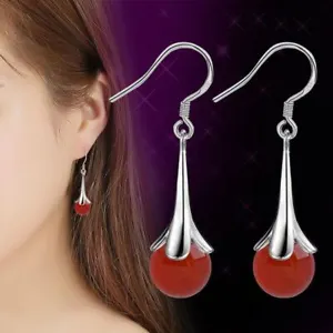 Pearl Drop Dangle Hook Earrings Silver Plated Women Girls Jewellery Gift - Picture 1 of 7