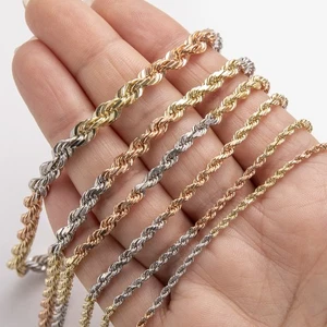 14K Solid Gold Tri-Color Rope Chain Necklace Yellow White Rose Gold - Picture 1 of 6