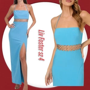 NWT $395 Liv Foster Halter With Chain Waist Front Slit Maxi Gown Dress Sz 4 - Picture 1 of 8