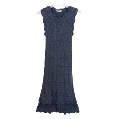 Maxi Vestido Anthropologie Negro Tejido Crochet Sin Mangas Largo Midi Talla Mediana Foto 1 de 4