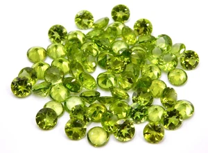 Natural Peridot 4 mm 20 Pcs Round Cut Certified Loose Gemstone Lot + Free Gift - Picture 1 of 7
