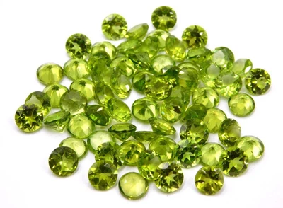Natural Peridot 4 mm 20 Pcs Round Cut Certified Loose Gemstone Lot + Free Gift - Image 1 of 4