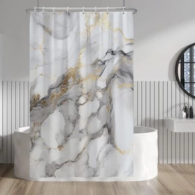 Cortina de Ducha Baocicoo Tinta Dorada Mármol Blanco - Moderna Abstracta 48W x 72H Tinta 1 Foto 1 de 4