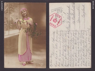 ВЕЛИКОБРИТАНИЯ 1916, цензурированная полевая открытка, молодая женщина, Первая мировая война - Изображение 1 из 3