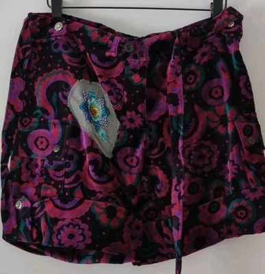 Custo Barcelona Velvet Floral Boho Y2K  Tie Waist  Embelished Shorts Fall Sz 2 - Image 1 of 4