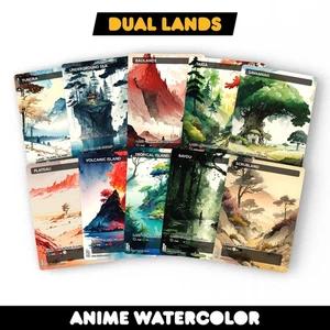 Anime Watercolor Dual Lands Bundle - Set of 10 Playtest for Magic Commander - Picture 1 of 10